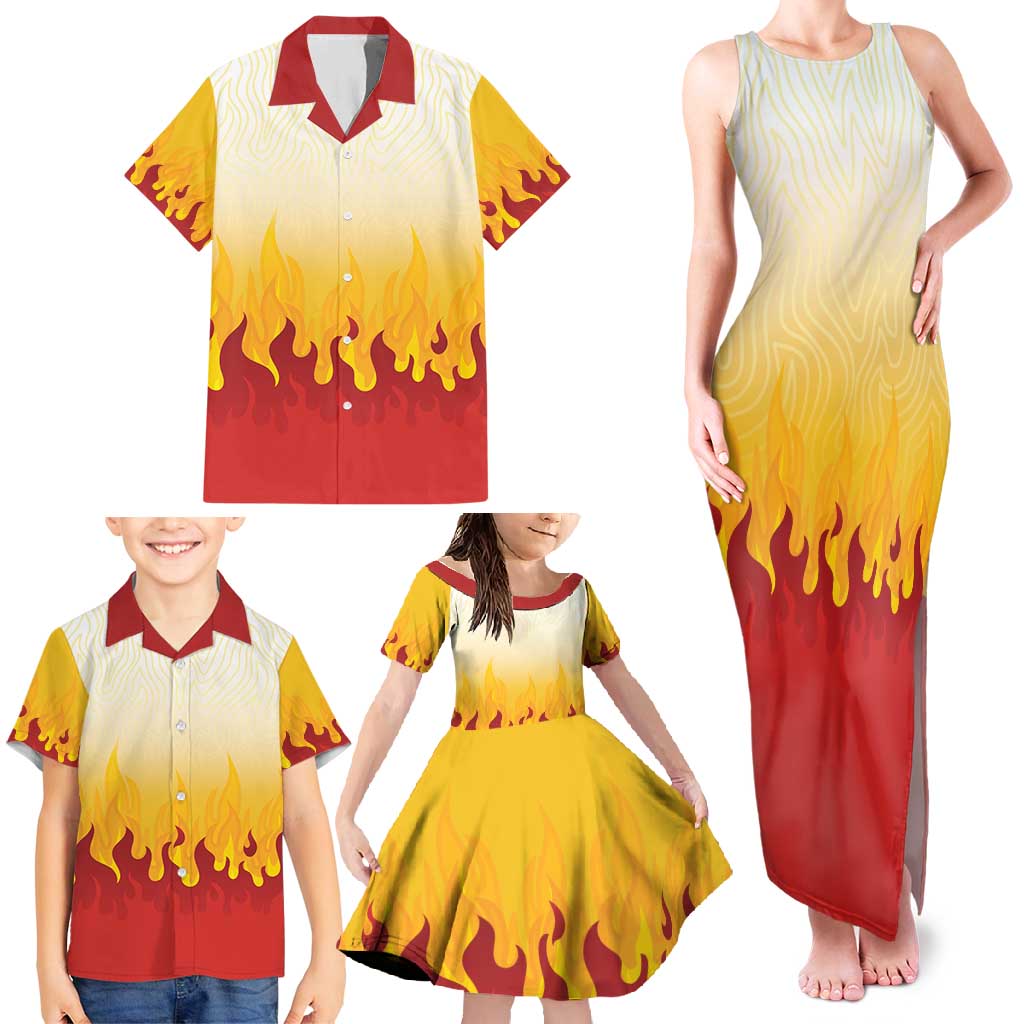 Japanese Kaen Pattern Family Matching Tank Maxi Dress and Hawaiian Shirt Flame Pillar Blazing Lion Heart - Wonder Print Shop