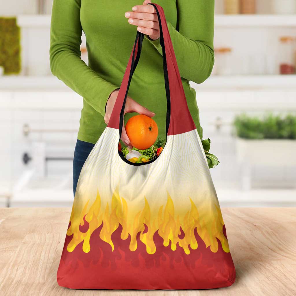 Japanese Kaen Pattern Grocery Bag Flame Pillar Blazing Lion Heart - Wonder Print Shop