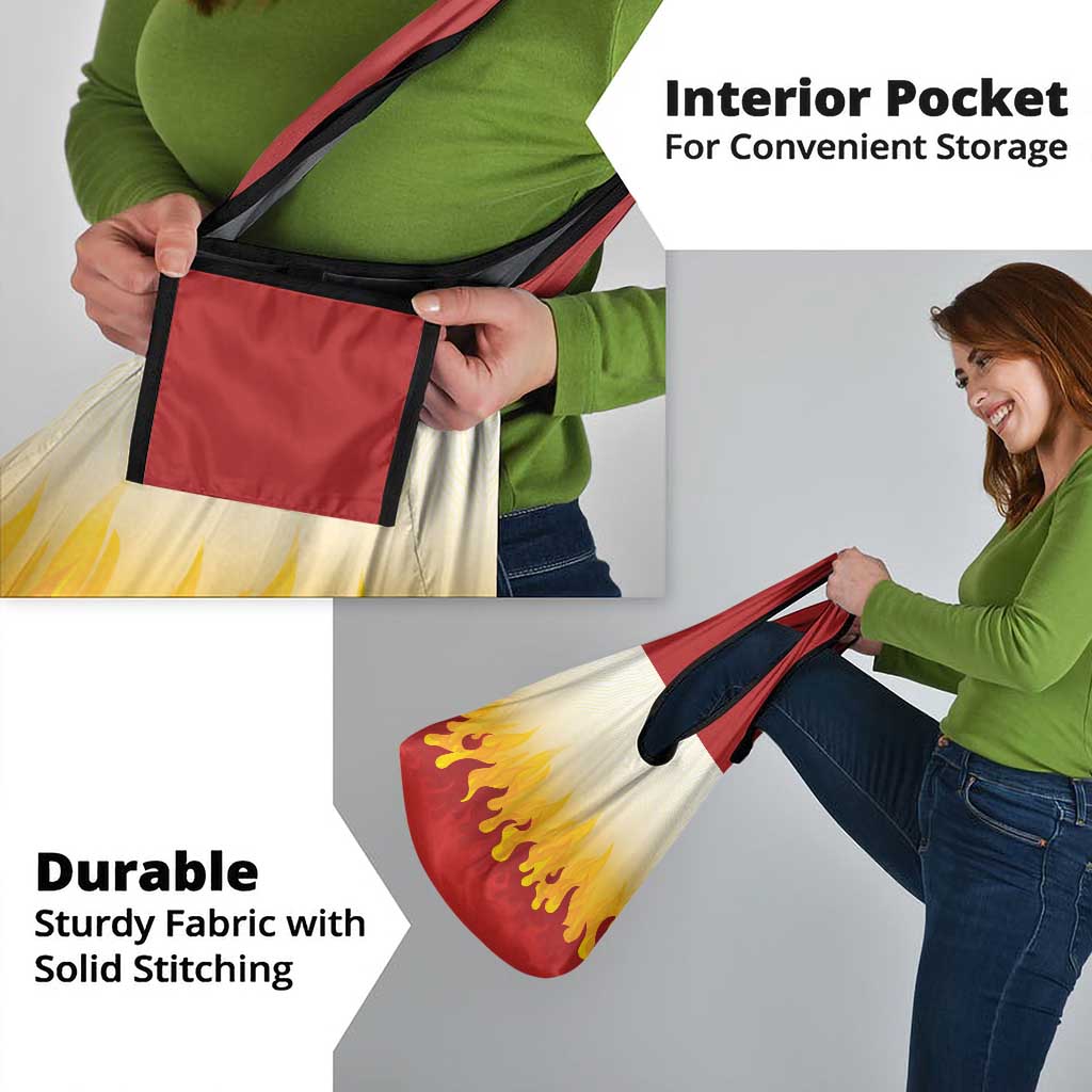 Japanese Kaen Pattern Grocery Bag Flame Pillar Blazing Lion Heart - Wonder Print Shop