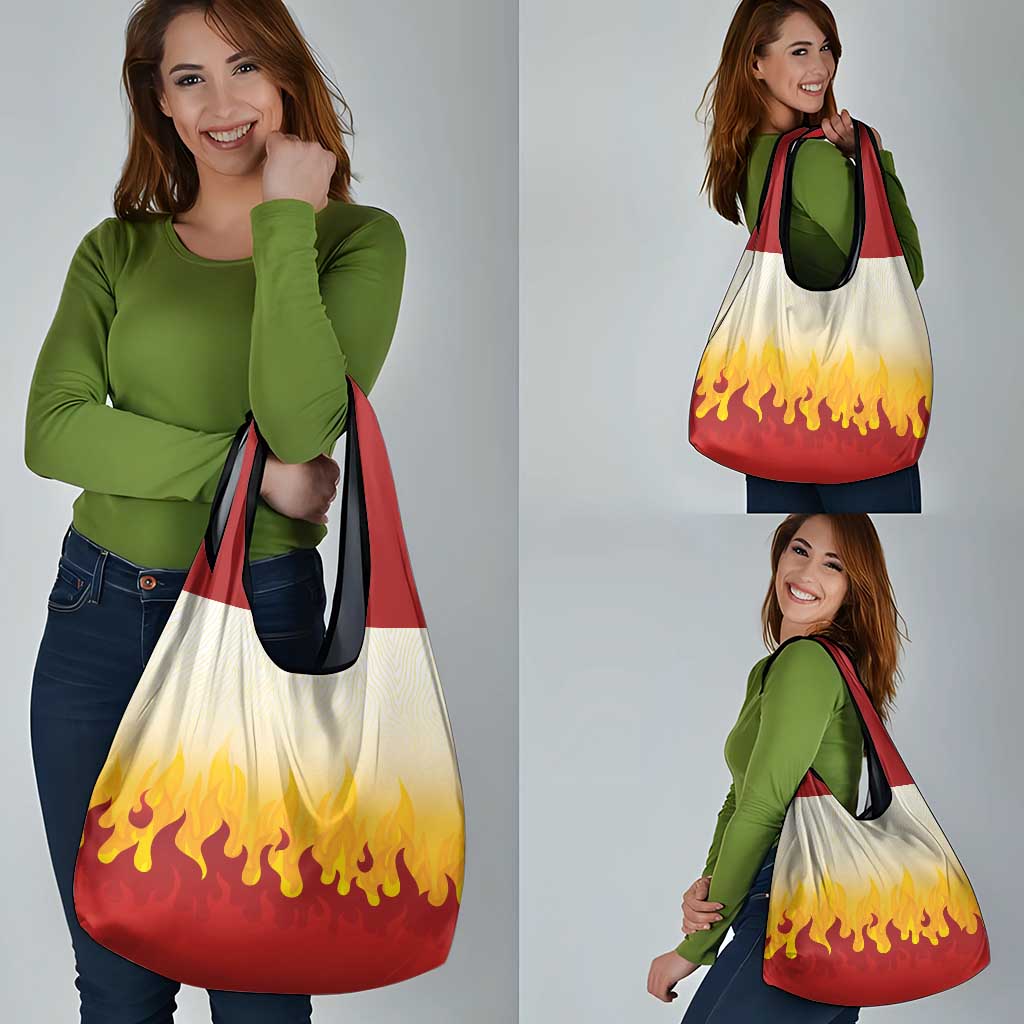 Japanese Kaen Pattern Grocery Bag Flame Pillar Blazing Lion Heart - Wonder Print Shop