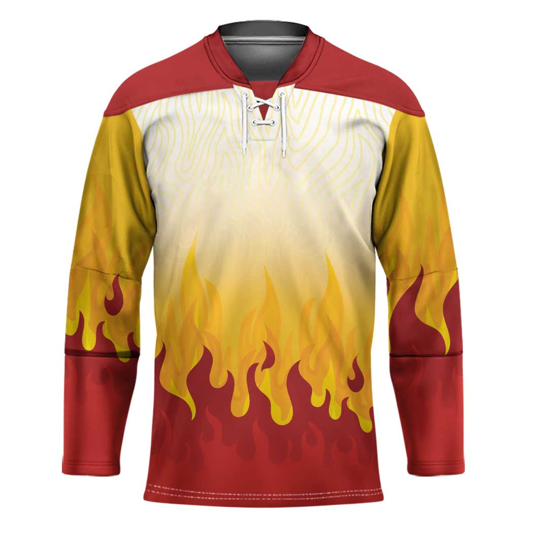 Japanese Kaen Pattern Hockey Jersey Flame Pillar Blazing Lion Heart - Wonder Print Shop