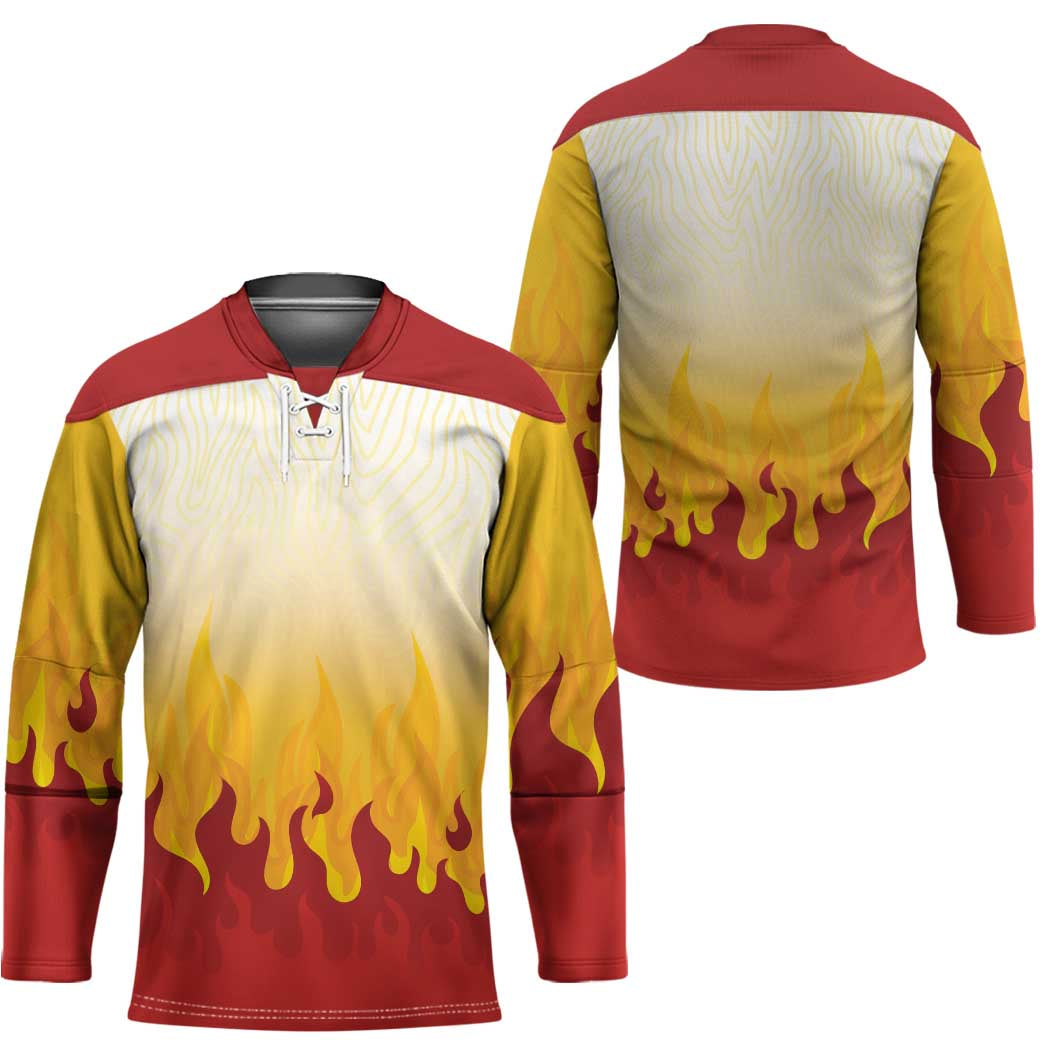 Japanese Kaen Pattern Hockey Jersey Flame Pillar Blazing Lion Heart - Wonder Print Shop