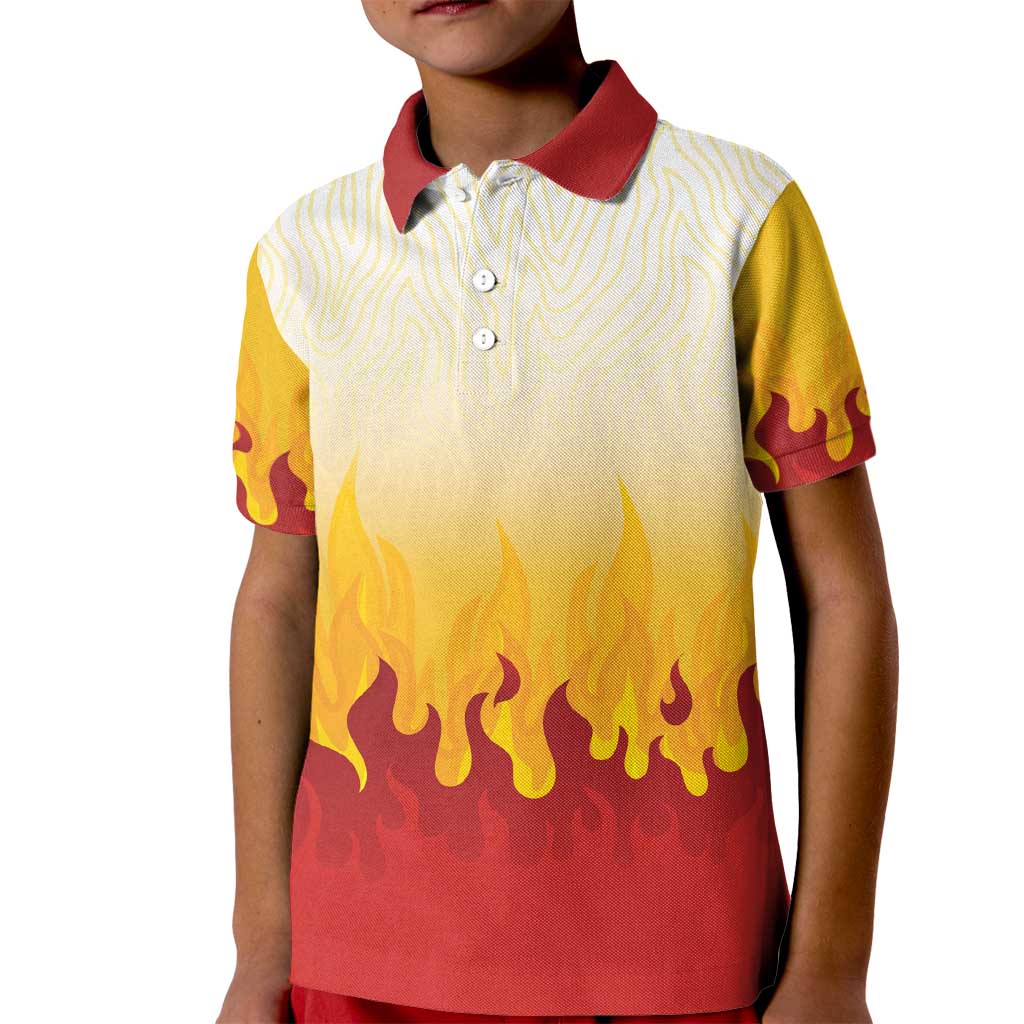 Japanese Kaen Pattern Kid Polo Shirt Flame Pillar Blazing Lion Heart - Wonder Print Shop
