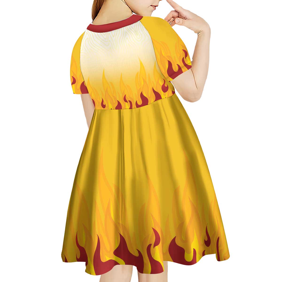 Japanese Kaen Pattern Kid Short Sleeve Dress Flame Pillar Blazing Lion Heart - Wonder Print Shop