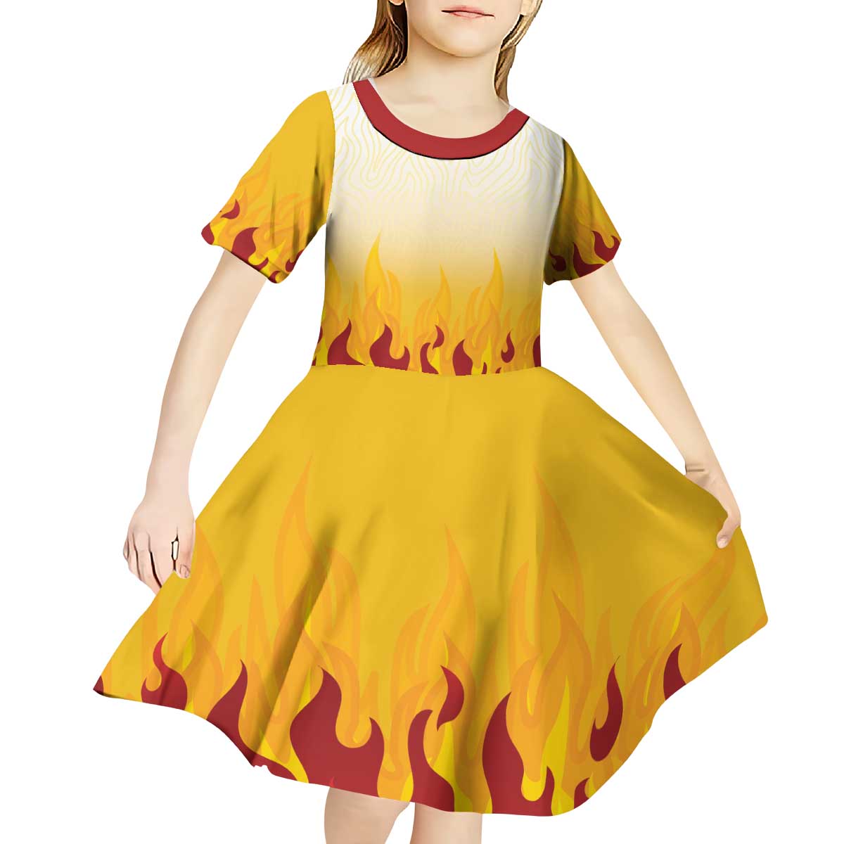Japanese Kaen Pattern Kid Short Sleeve Dress Flame Pillar Blazing Lion Heart - Wonder Print Shop