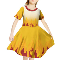 Japanese Kaen Pattern Kid Short Sleeve Dress Flame Pillar Blazing Lion Heart - Wonder Print Shop
