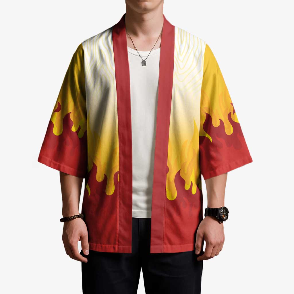 Japanese Kaen Pattern Kimono Flame Pillar Blazing Lion Heart - Wonder Print Shop