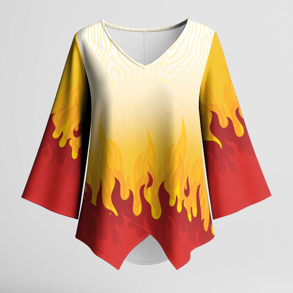 Japanese Kaen Pattern Kimono Sleeve Blouse Flame Pillar Blazing Lion Heart - Wonder Print Shop