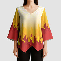 Japanese Kaen Pattern Kimono Sleeve Blouse Flame Pillar Blazing Lion Heart - Wonder Print Shop