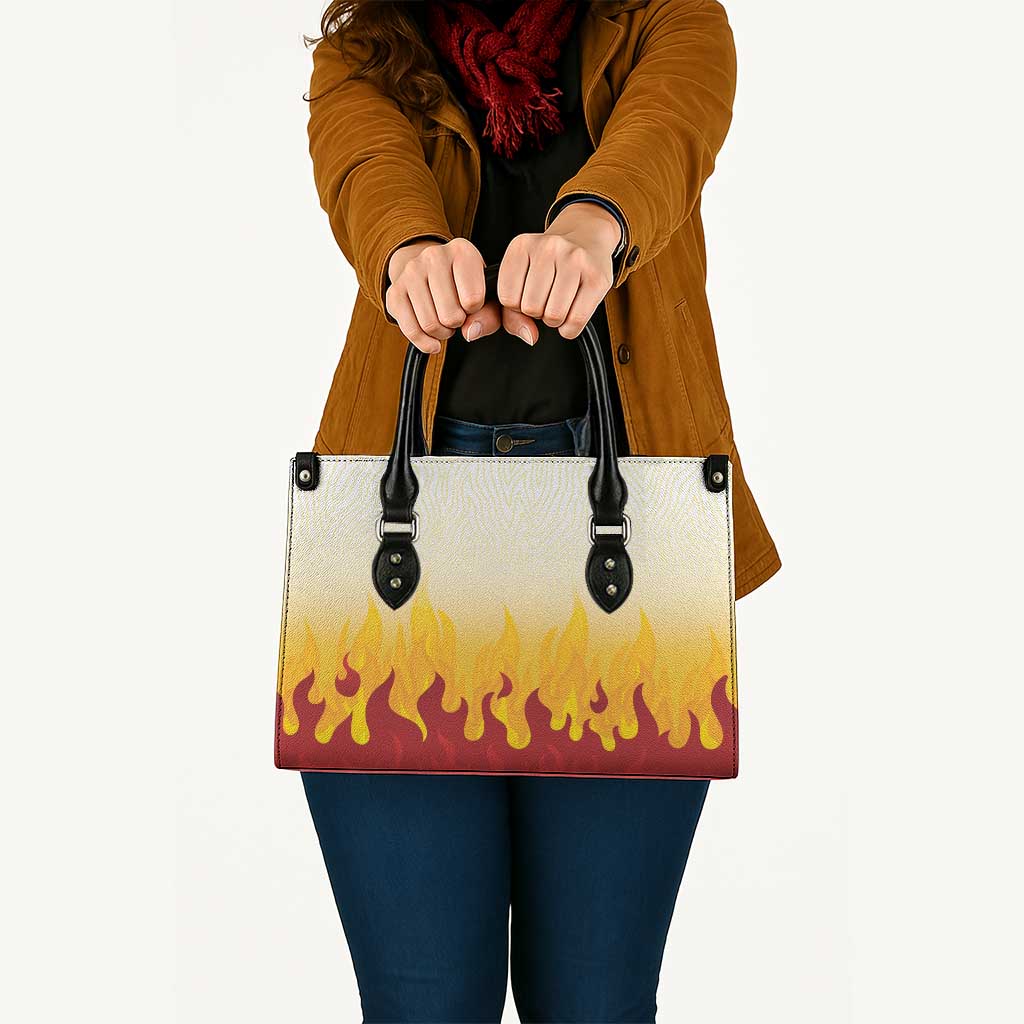 Japanese Kaen Pattern Leather Bag Flame Pillar Blazing Lion Heart - Wonder Print Shop