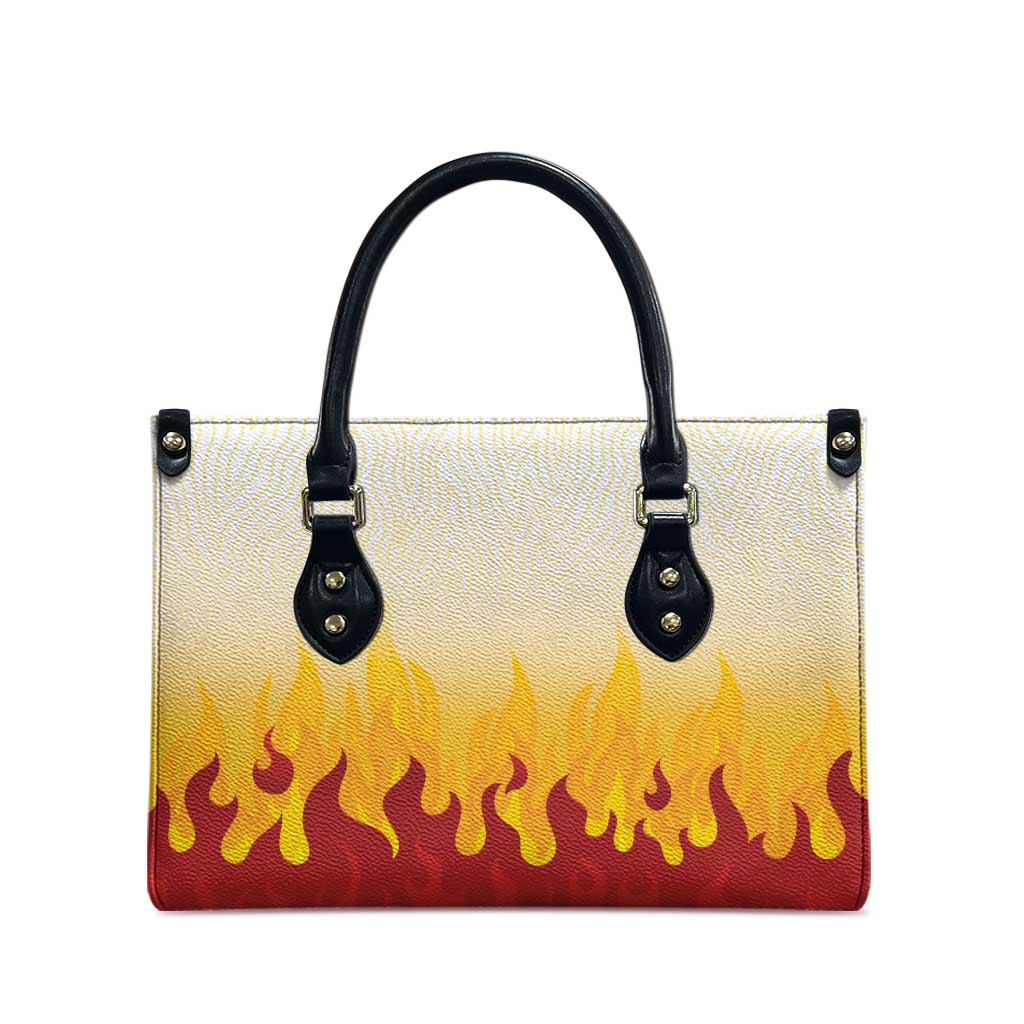 Japanese Kaen Pattern Leather Bag Flame Pillar Blazing Lion Heart - Wonder Print Shop