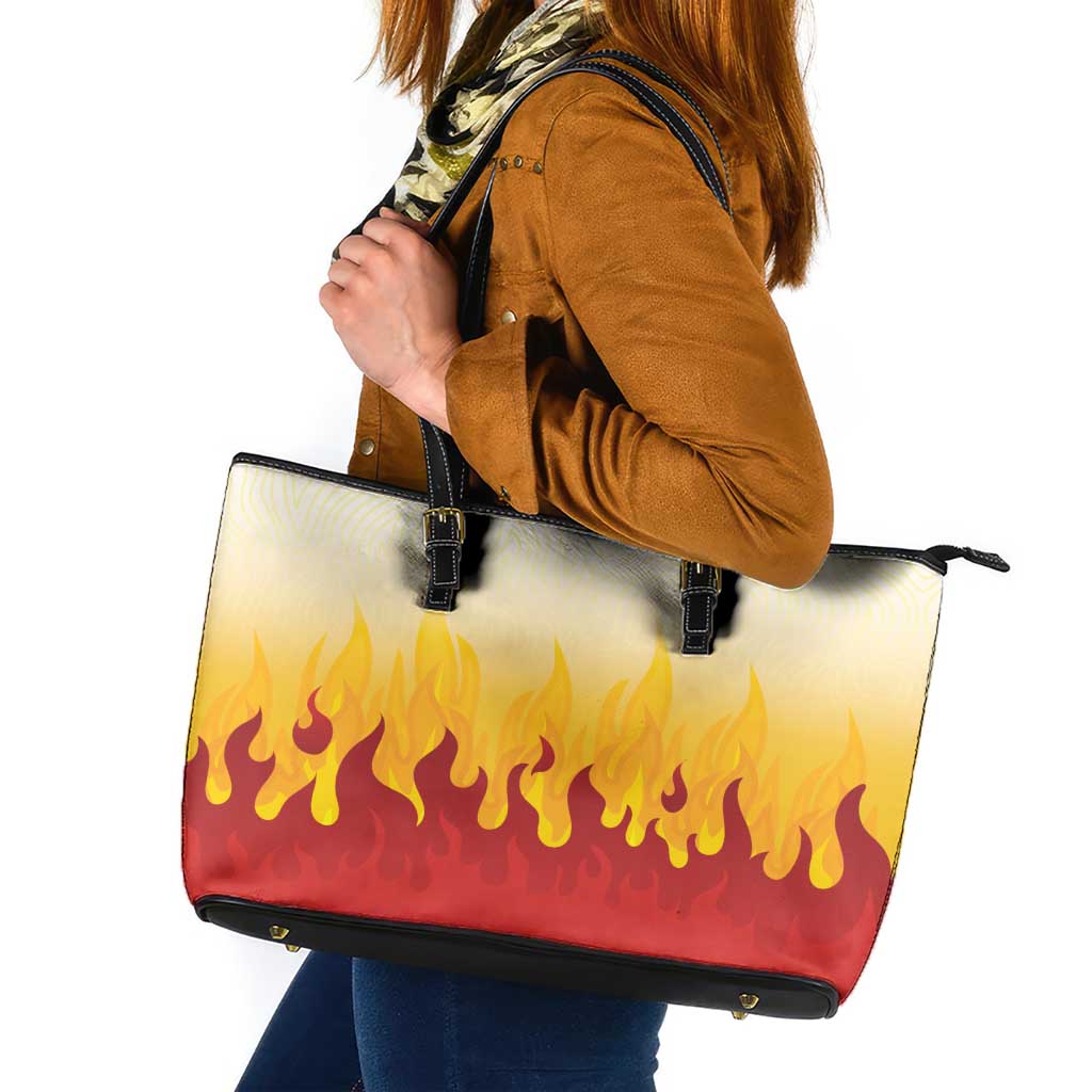 Japanese Kaen Pattern Leather Tote Bag Flame Pillar Blazing Lion Heart - Wonder Print Shop