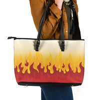 Japanese Kaen Pattern Leather Tote Bag Flame Pillar Blazing Lion Heart - Wonder Print Shop