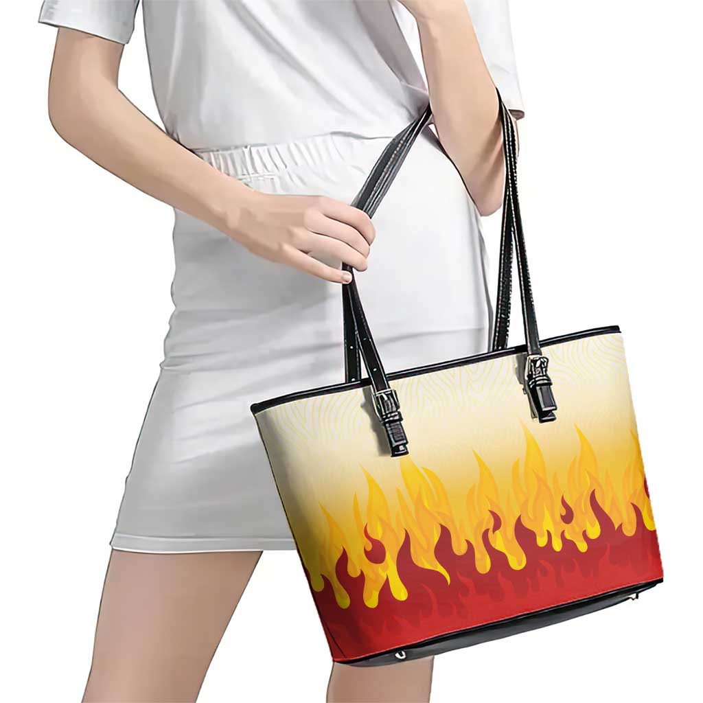 Japanese Kaen Pattern Leather Tote Bag Flame Pillar Blazing Lion Heart - Wonder Print Shop