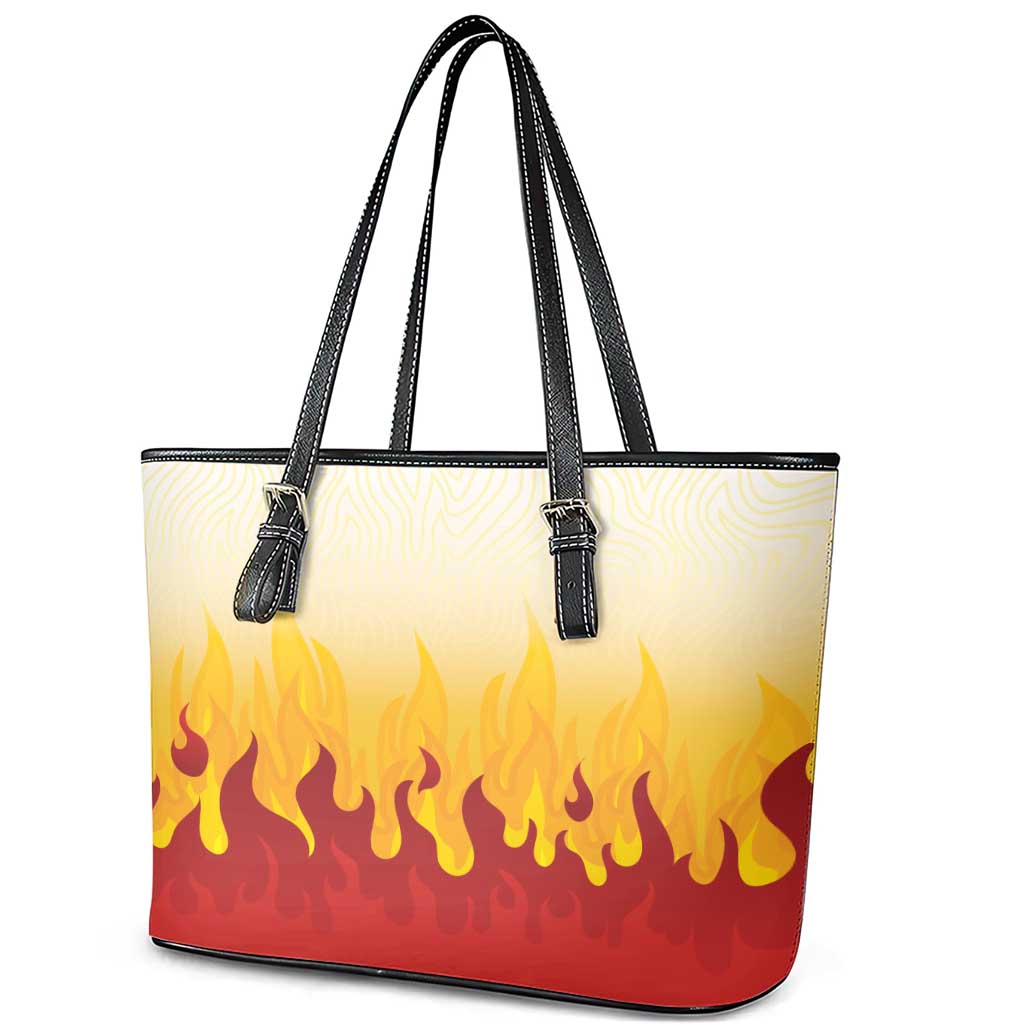 Japanese Kaen Pattern Leather Tote Bag Flame Pillar Blazing Lion Heart - Wonder Print Shop
