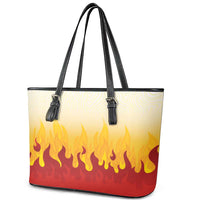Japanese Kaen Pattern Leather Tote Bag Flame Pillar Blazing Lion Heart - Wonder Print Shop