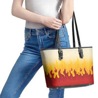 Japanese Kaen Pattern Leather Tote Bag Flame Pillar Blazing Lion Heart - Wonder Print Shop