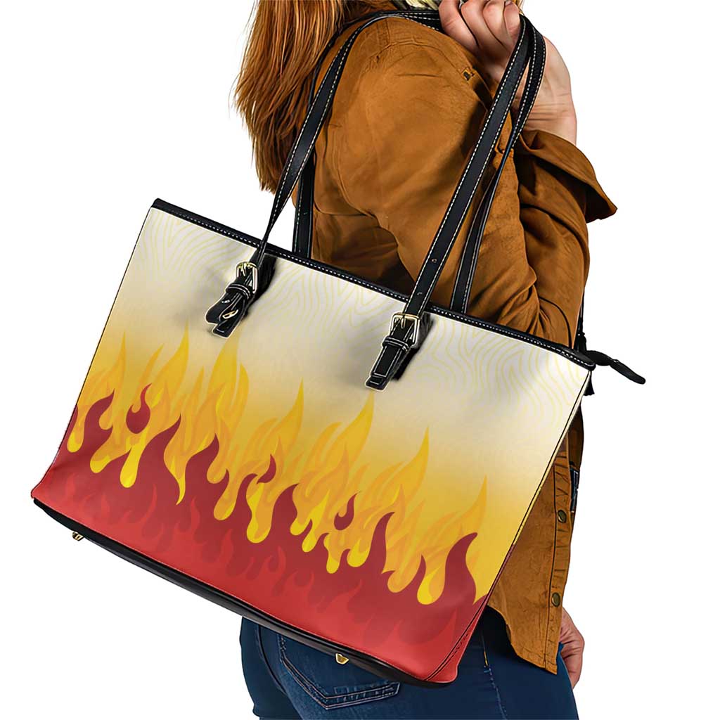 Japanese Kaen Pattern Leather Tote Bag Flame Pillar Blazing Lion Heart - Wonder Print Shop