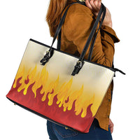 Japanese Kaen Pattern Leather Tote Bag Flame Pillar Blazing Lion Heart - Wonder Print Shop