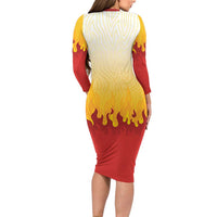 Japanese Kaen Pattern Long Sleeve Bodycon Dress Flame Pillar Blazing Lion Heart - Wonder Print Shop