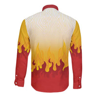 Japanese Kaen Pattern Long Sleeve Button Shirt Flame Pillar Blazing Lion Heart - Wonder Print Shop