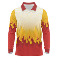 Japanese Kaen Pattern Long Sleeve Polo Shirt Flame Pillar Blazing Lion Heart - Wonder Print Shop