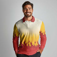 Japanese Kaen Pattern Long Sleeve Polo Shirt Flame Pillar Blazing Lion Heart - Wonder Print Shop