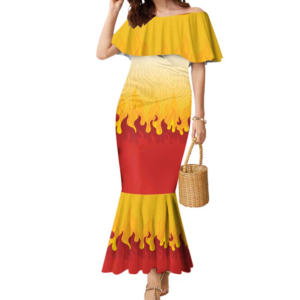 Japanese Kaen Pattern Mermaid Dress Flame Pillar Blazing Lion Heart - Wonder Print Shop