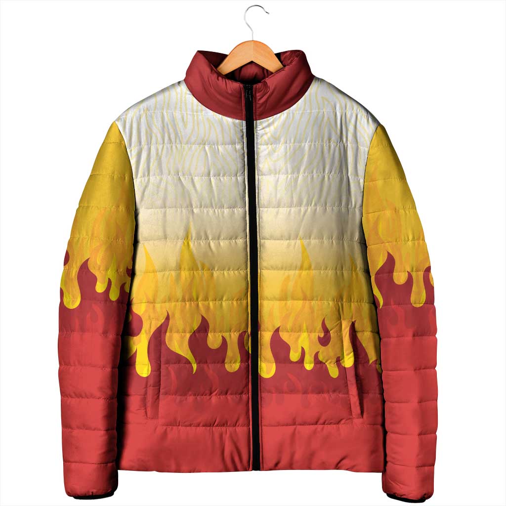Japanese Kaen Pattern Padded Jacket Flame Pillar Blazing Lion Heart - Wonder Print Shop