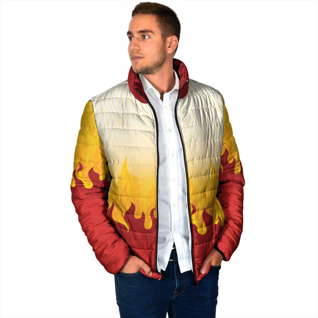 Japanese Kaen Pattern Padded Jacket Flame Pillar Blazing Lion Heart - Wonder Print Shop
