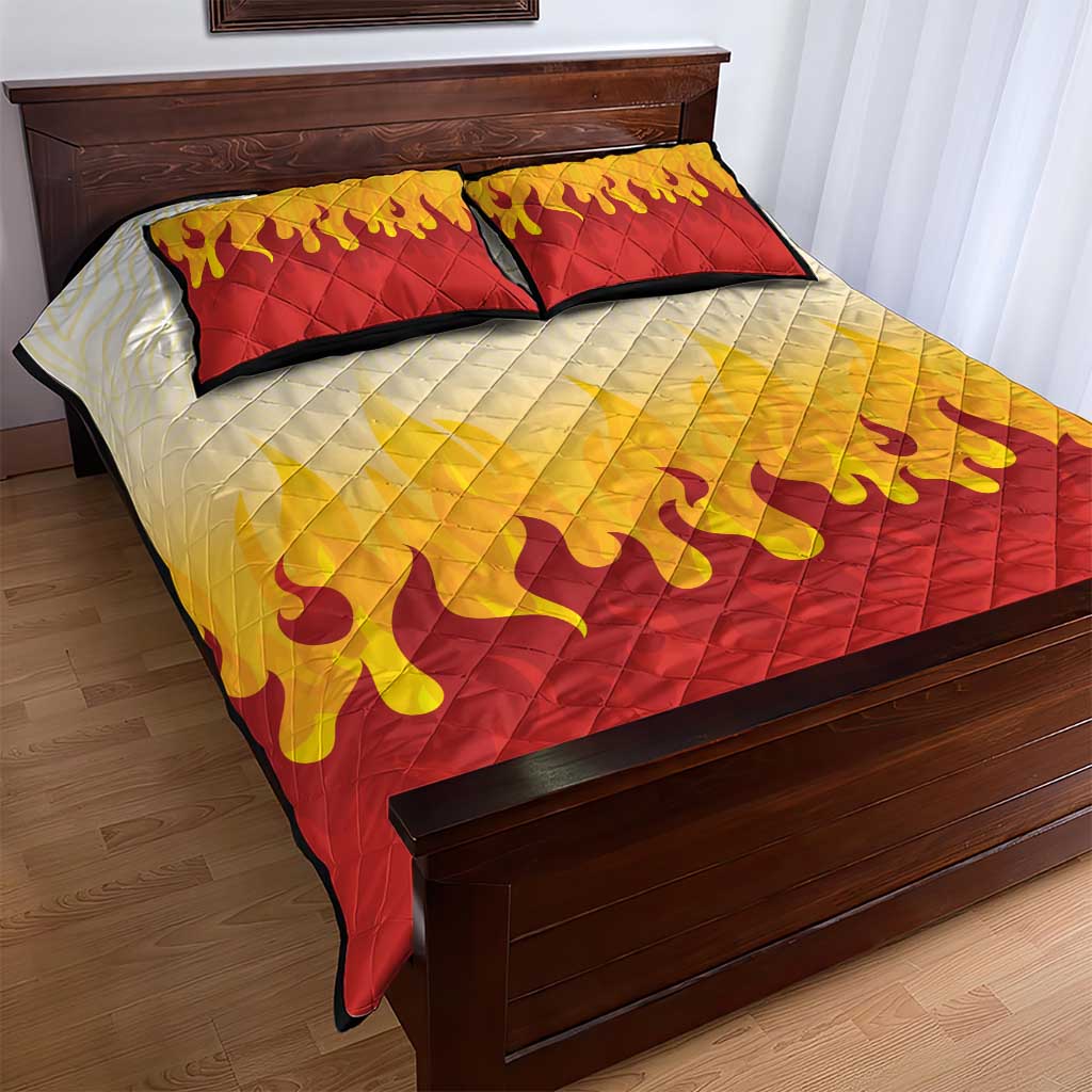 Japanese Kaen Pattern Quilt Bed Set Flame Pillar Blazing Lion Heart - Wonder Print Shop