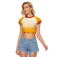 Japanese Kaen Pattern Raglan Cropped T Shirt Flame Pillar Blazing Lion Heart - Wonder Print Shop