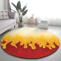 Japanese Kaen Pattern Round Carpet Flame Pillar Blazing Lion Heart - Wonder Print Shop