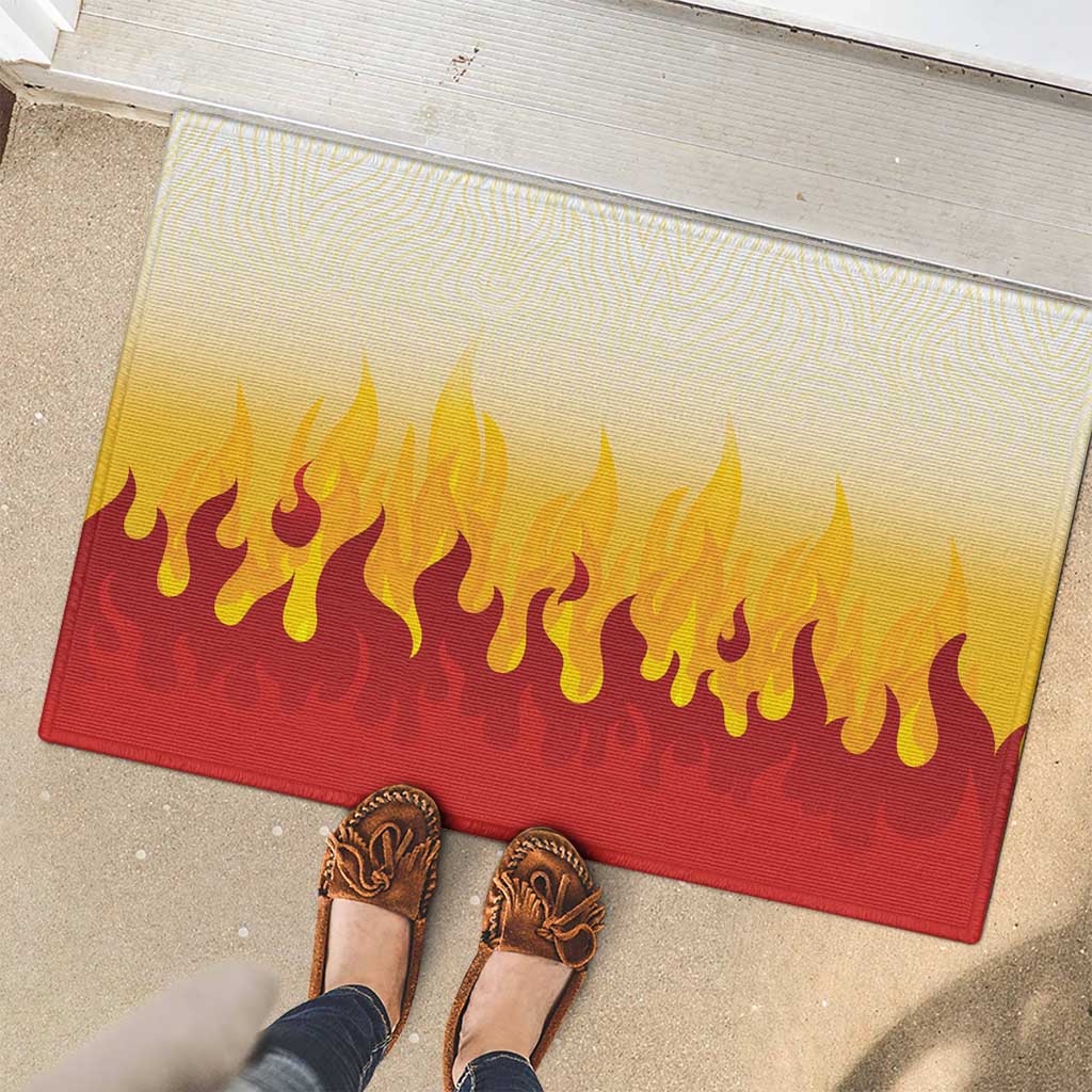 Japanese Kaen Pattern Rubber Doormat Flame Pillar Blazing Lion Heart - Wonder Print Shop