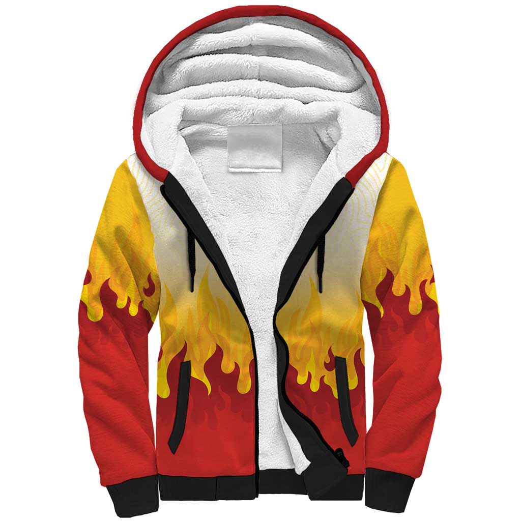 Japanese Kaen Pattern Sherpa Hoodie Flame Pillar Blazing Lion Heart - Wonder Print Shop