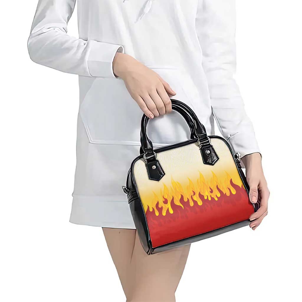 Japanese Kaen Pattern Shoulder Handbag Flame Pillar Blazing Lion Heart - Wonder Print Shop