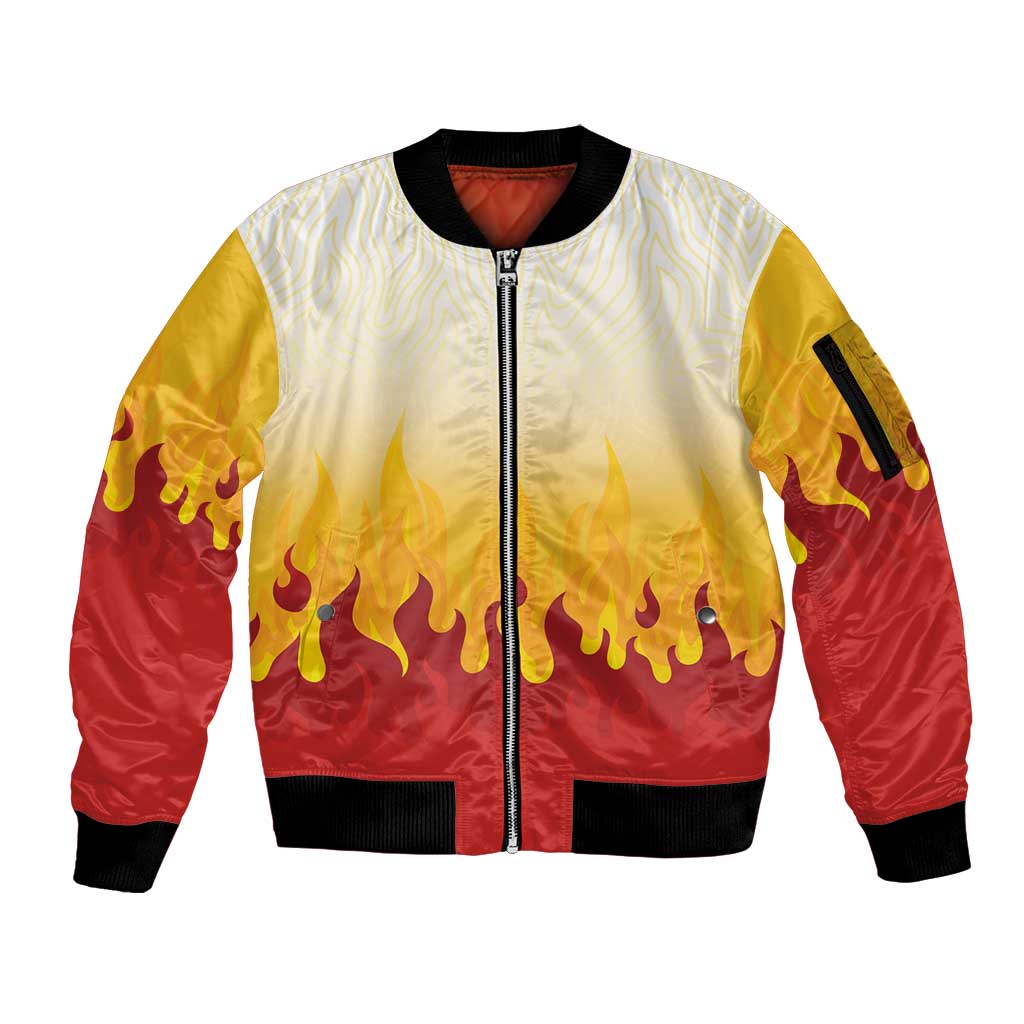 Japanese Kaen Pattern Sleeve Zip Bomber Jacket Flame Pillar Blazing Lion Heart - Wonder Print Shop