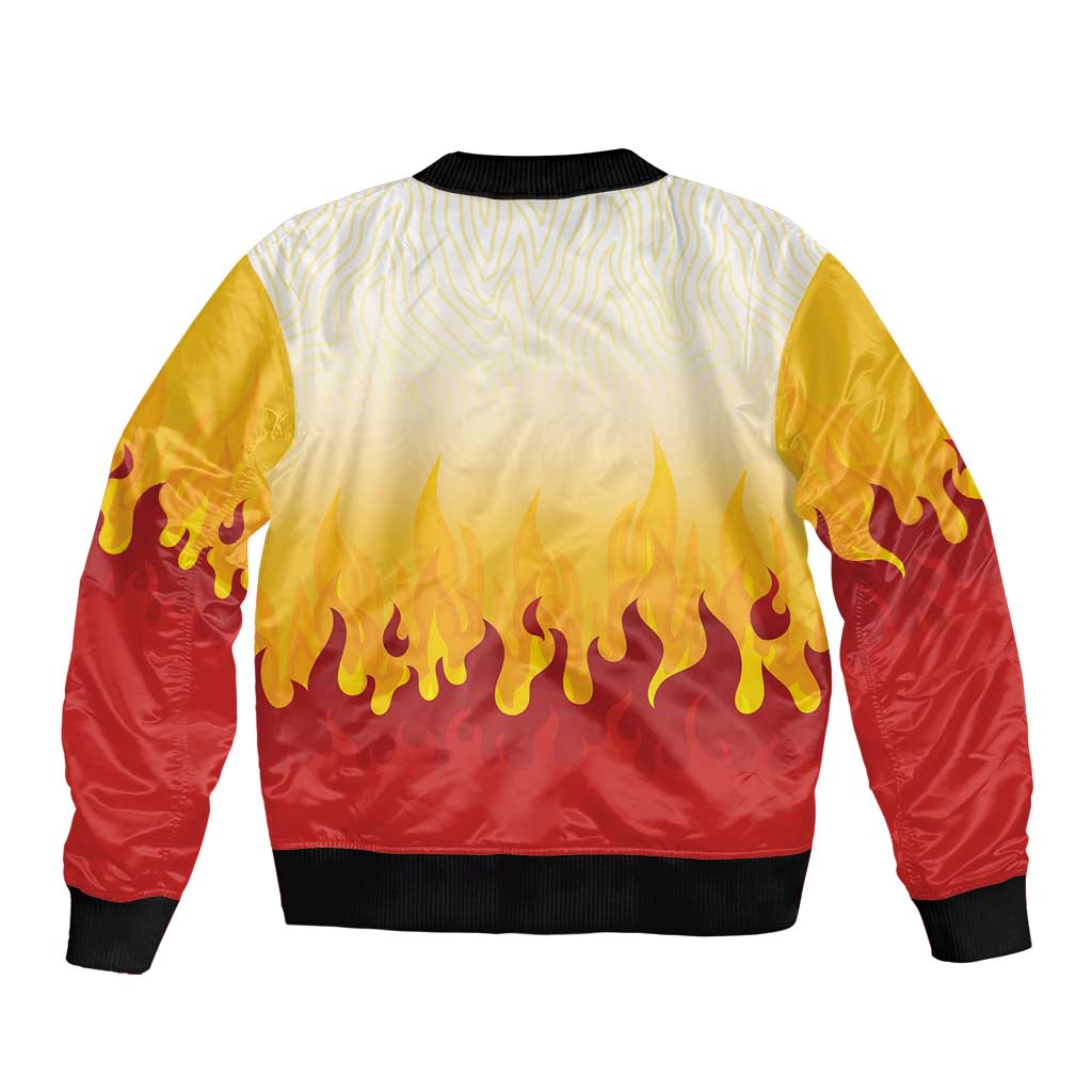 Japanese Kaen Pattern Sleeve Zip Bomber Jacket Flame Pillar Blazing Lion Heart - Wonder Print Shop