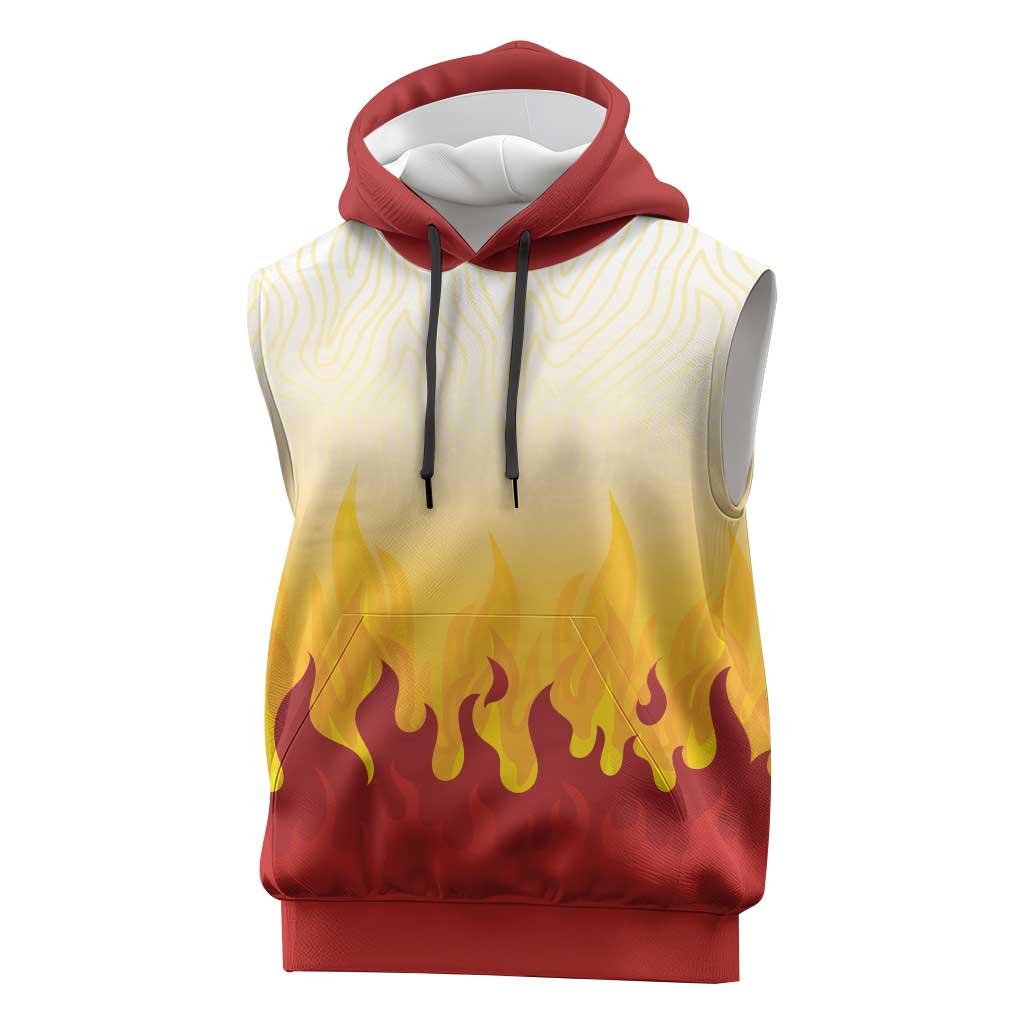 Japanese Kaen Pattern Sleeveless Hoodie Flame Pillar Blazing Lion Heart - Wonder Print Shop