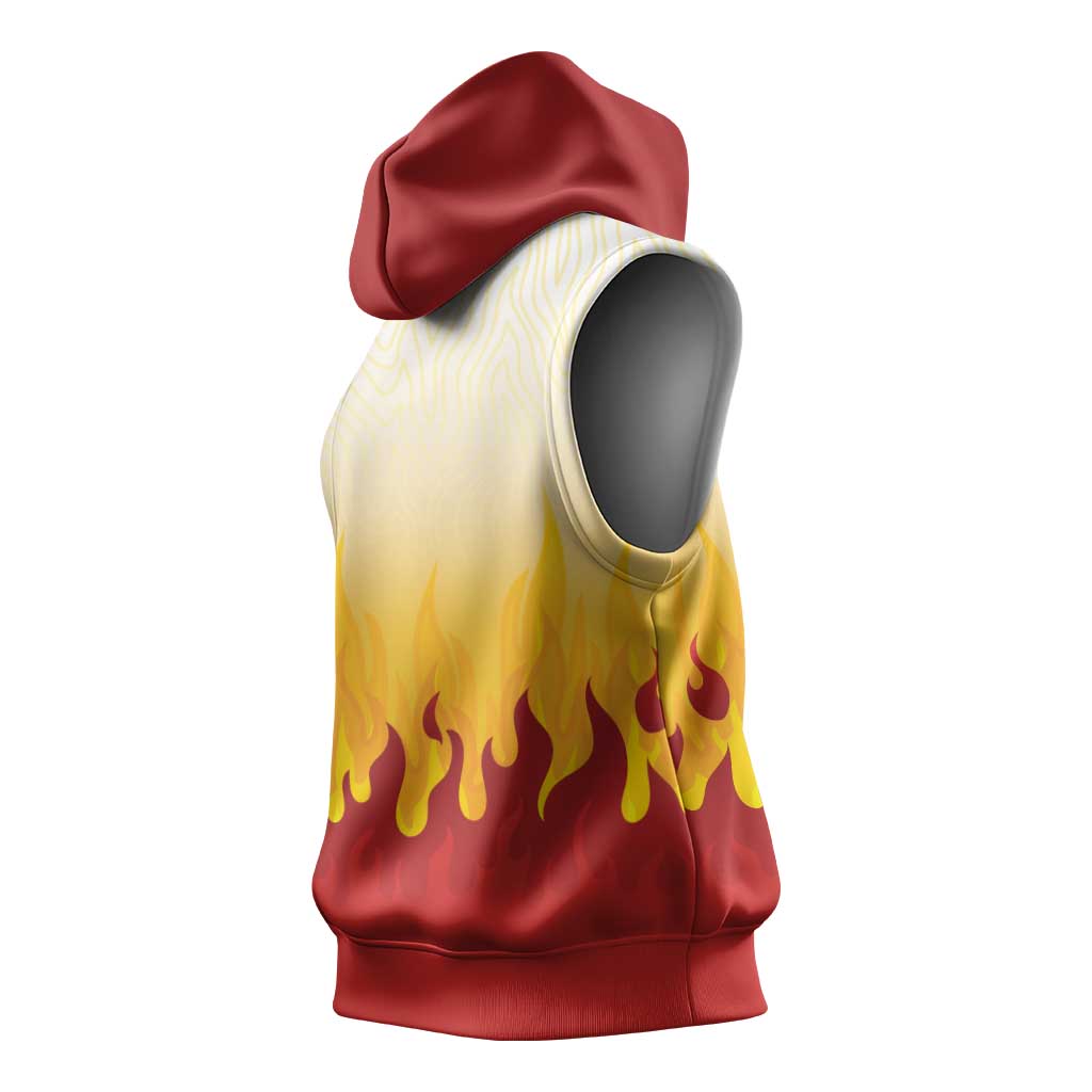 Japanese Kaen Pattern Sleeveless Hoodie Flame Pillar Blazing Lion Heart - Wonder Print Shop