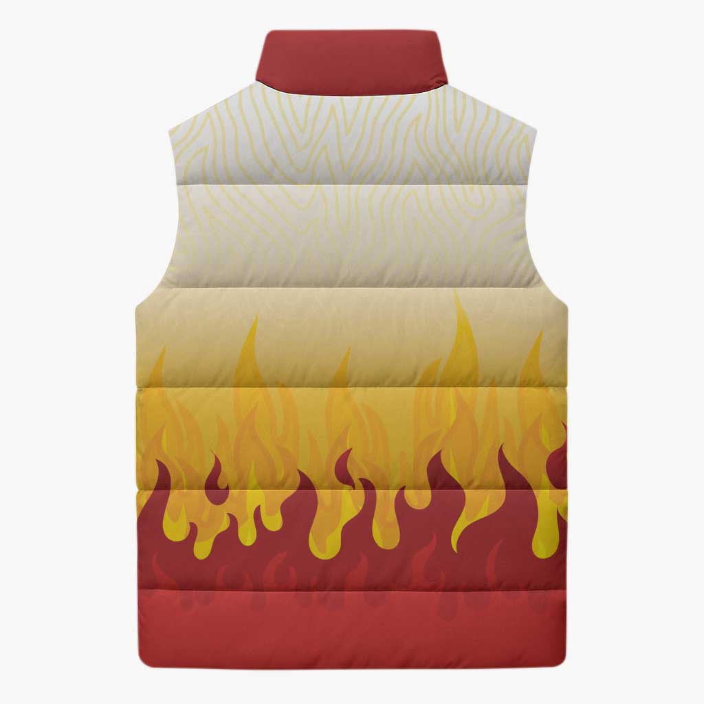 Japanese Kaen Pattern Sleeveless Puffer Jacket Flame Pillar Blazing Lion Heart - Wonder Print Shop