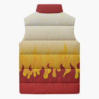 Japanese Kaen Pattern Sleeveless Puffer Jacket Flame Pillar Blazing Lion Heart - Wonder Print Shop