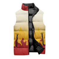 Japanese Kaen Pattern Sleeveless Puffer Jacket Flame Pillar Blazing Lion Heart - Wonder Print Shop