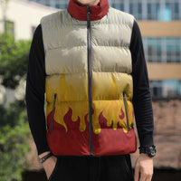 Japanese Kaen Pattern Sleeveless Puffer Jacket Flame Pillar Blazing Lion Heart - Wonder Print Shop