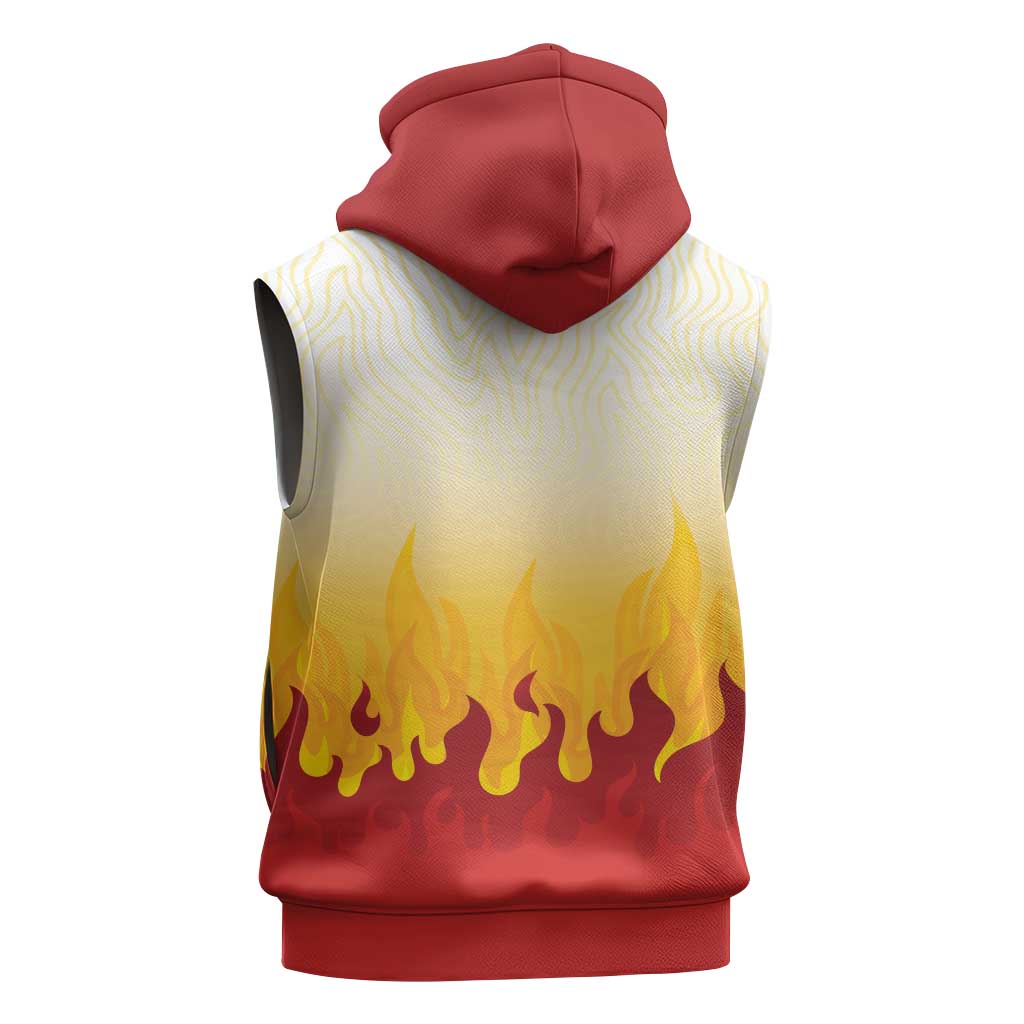 Japanese Kaen Pattern Sleeveless Zip Hoodie Flame Pillar Blazing Lion Heart - Wonder Print Shop
