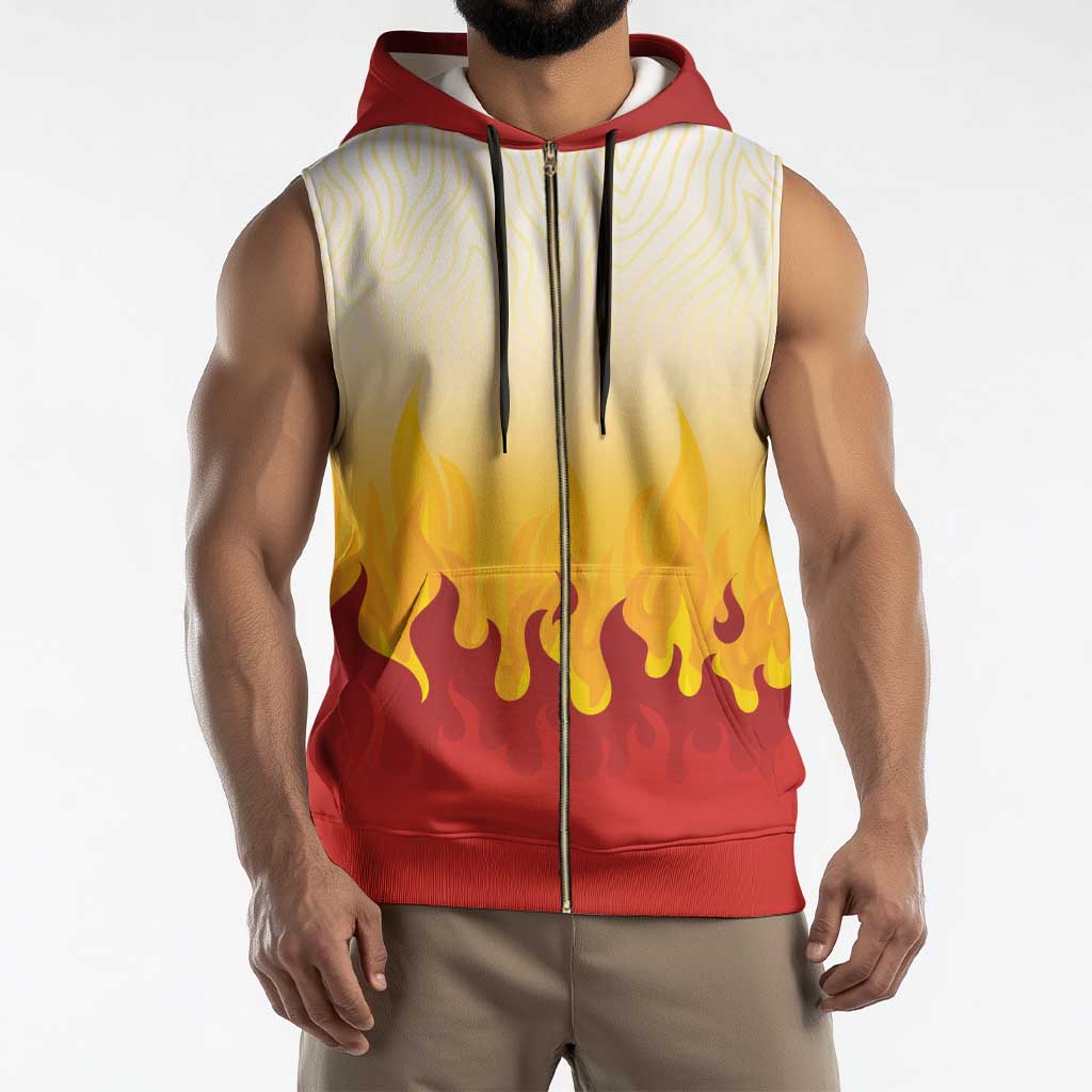 Japanese Kaen Pattern Sleeveless Zip Hoodie Flame Pillar Blazing Lion Heart - Wonder Print Shop