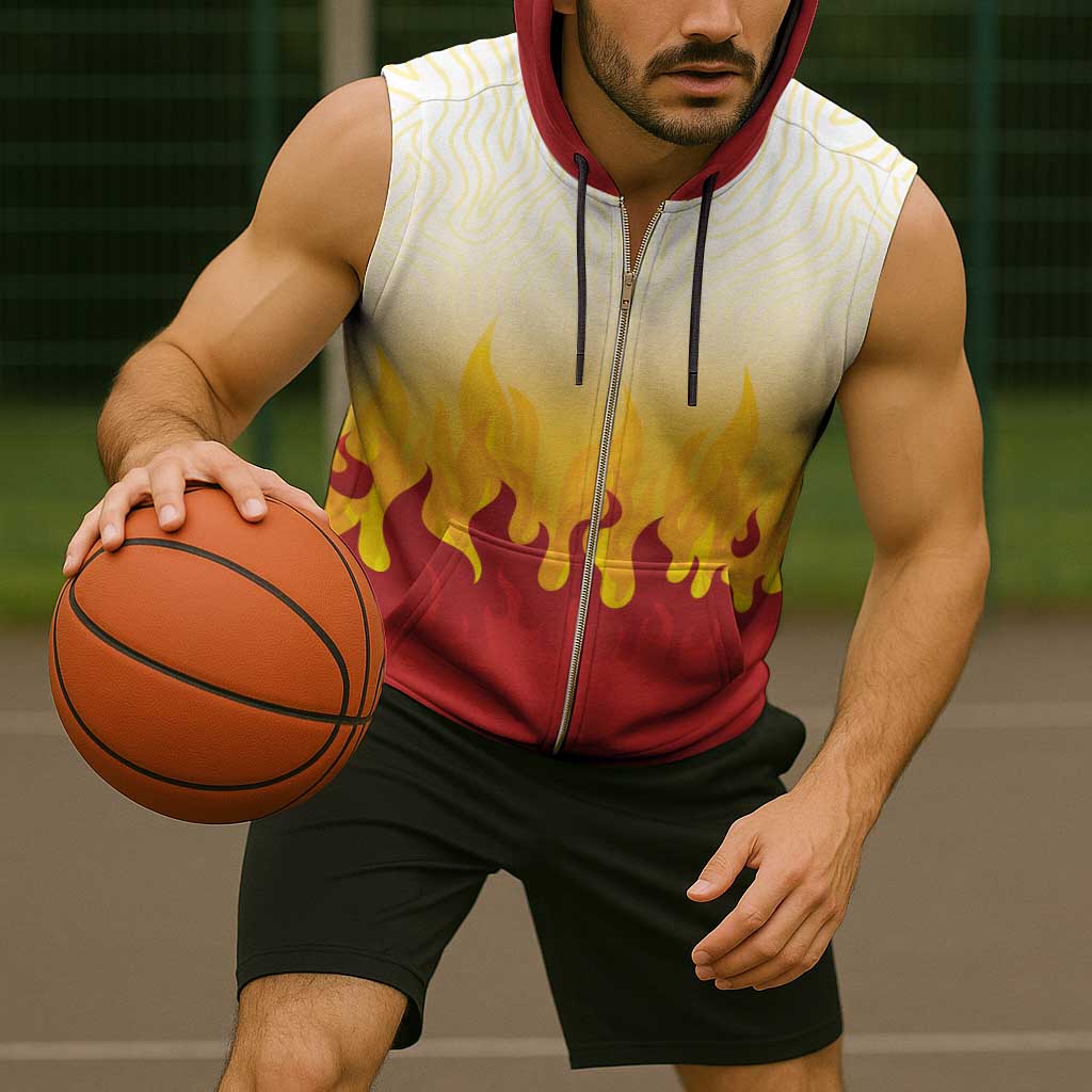 Japanese Kaen Pattern Sleeveless Zip Hoodie Flame Pillar Blazing Lion Heart - Wonder Print Shop