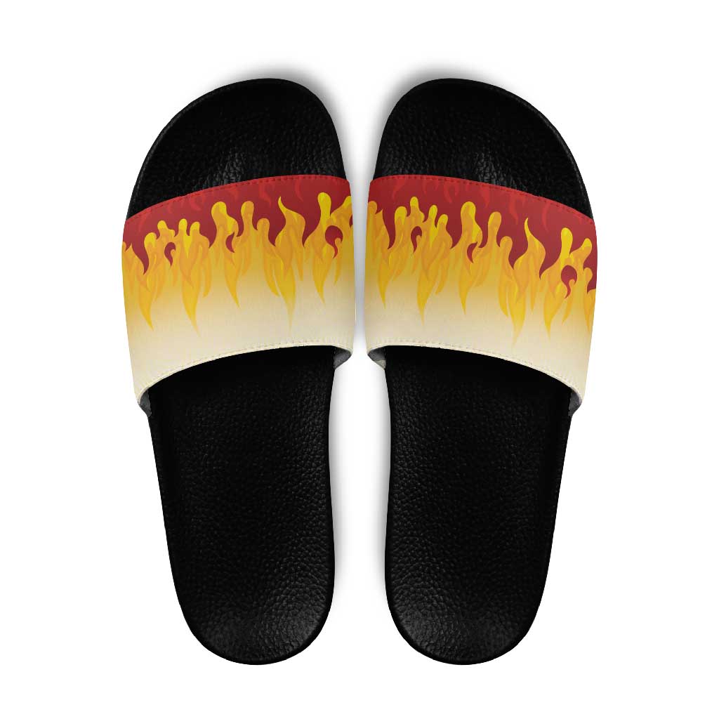Japanese Kaen Pattern Slide Sandals Flame Pillar Blazing Lion Heart - Wonder Print Shop