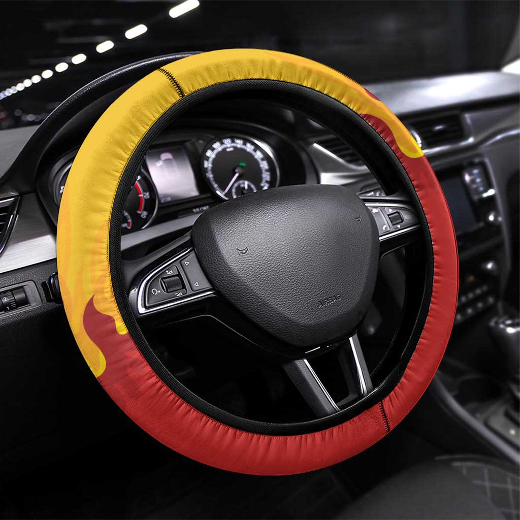 Japanese Kaen Pattern Steering Wheel Cover Flame Pillar Blazing Lion Heart - Wonder Print Shop