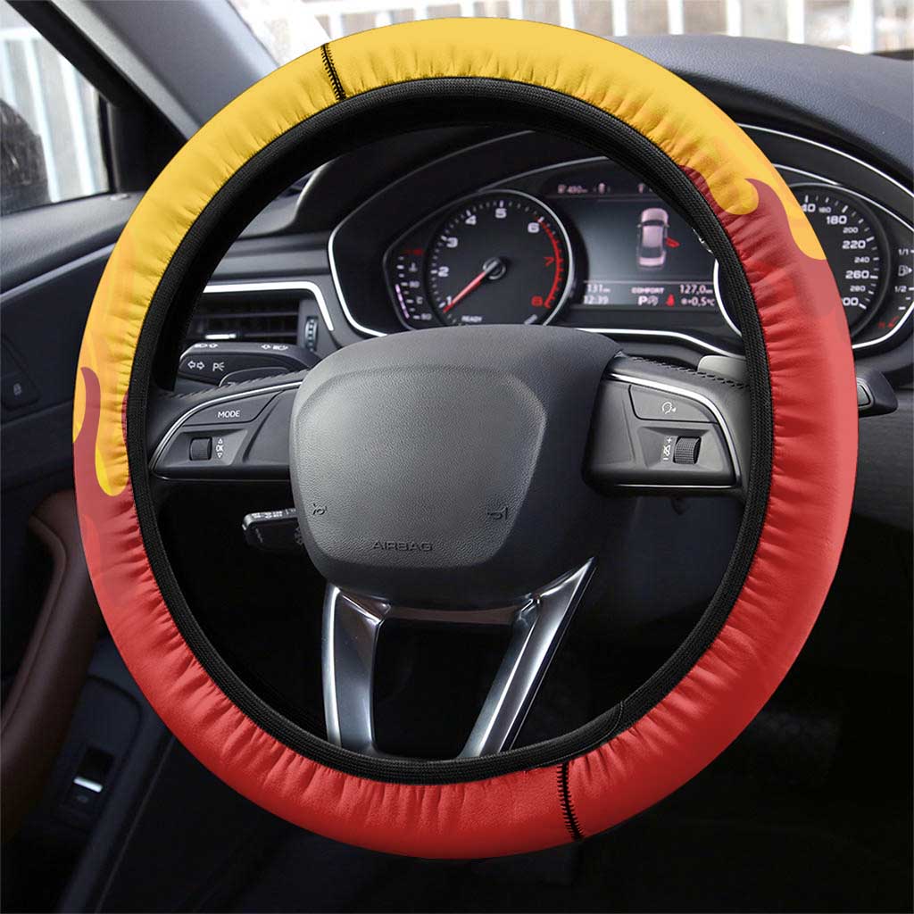 Japanese Kaen Pattern Steering Wheel Cover Flame Pillar Blazing Lion Heart - Wonder Print Shop